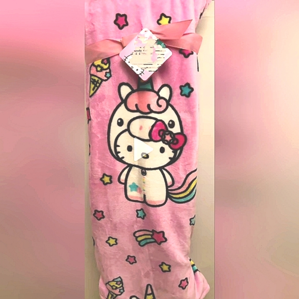 NWT Hello Kitty Unicorn Stars Pink Plush Blanket